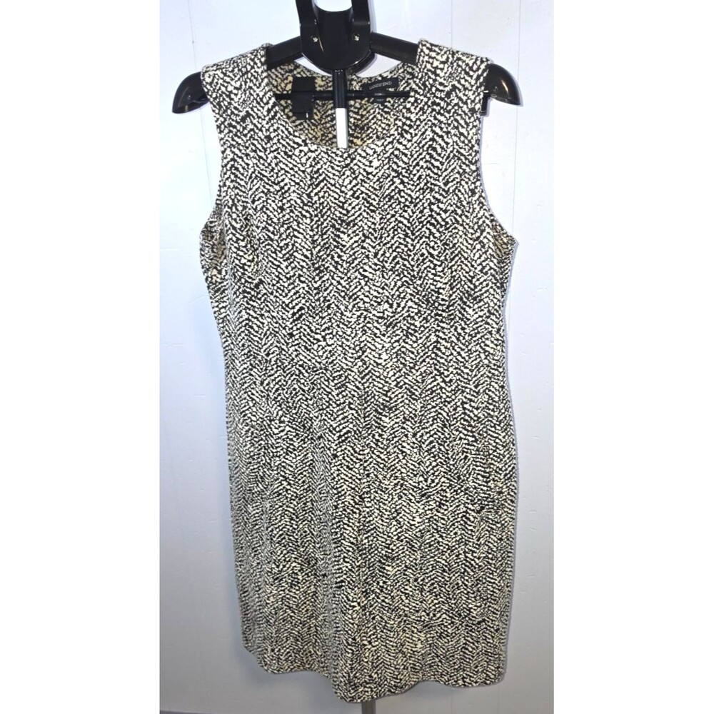 Lands' End Black White Wool Blend Dress Size 14 Knee Length Sheath